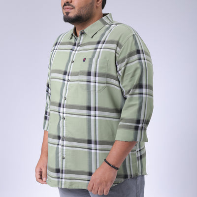 Men's Plus Size Green Regular Fit Checked Casual Shirt