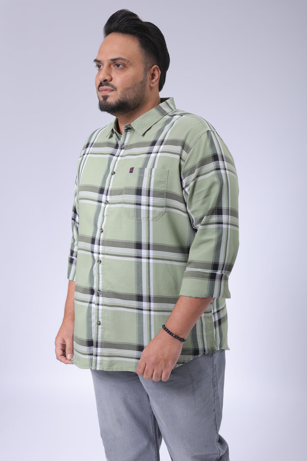 Men's Plus Size Green Regular Fit Checked Casual Shirt