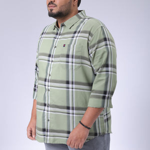 Men's Plus Size Green Regular Fit Checked Casual Shirt