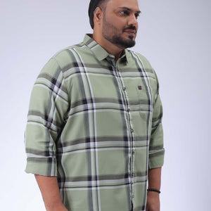 Men's Plus Size Green Regular Fit Checked Casual Shirt