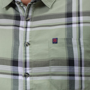 Men's Plus Size Green Regular Fit Checked Casual Shirt