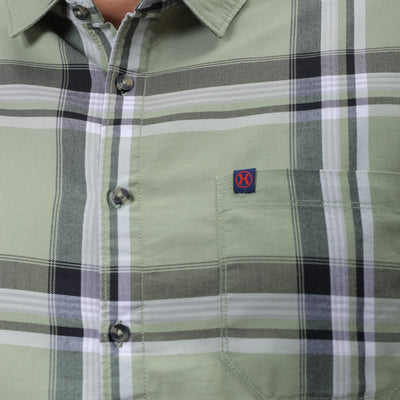Men's Plus Size Green Regular Fit Checked Casual Shirt
