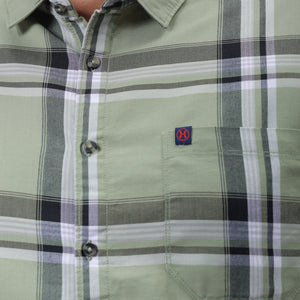 Men's Plus Size Green Regular Fit Checked Casual Shirt