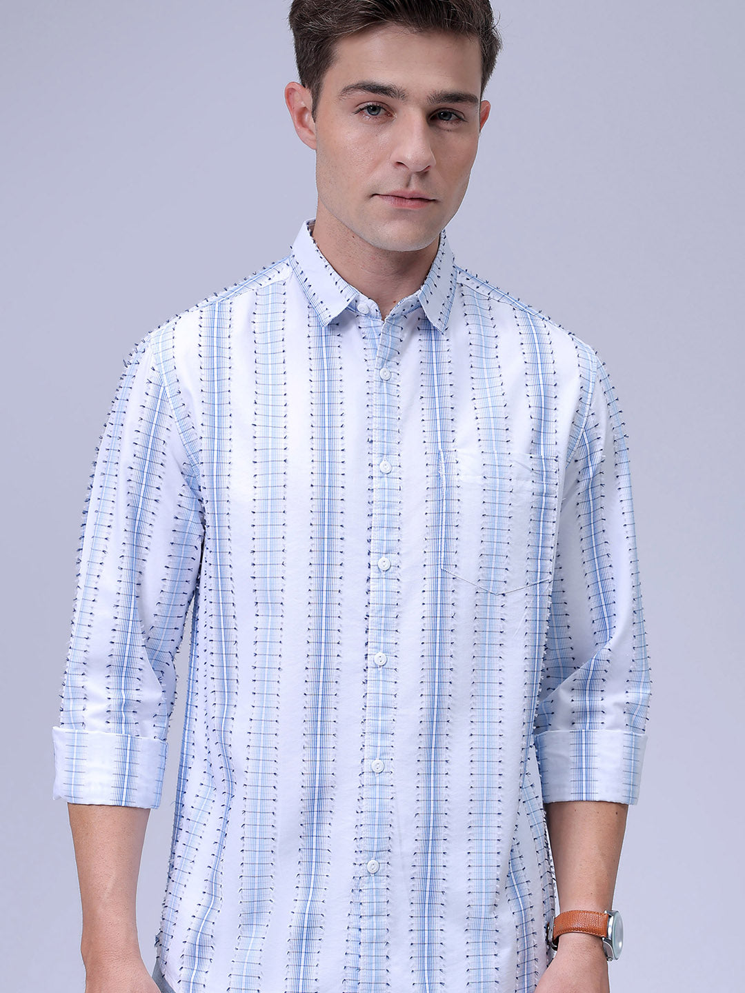 Men's White Slim Fit Dobby Textured Casual Shirt