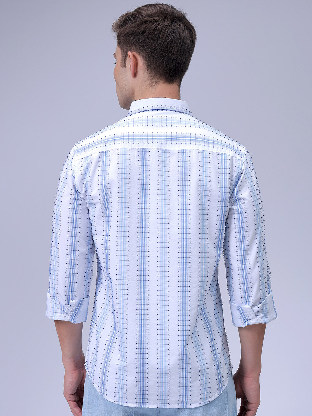 Men's White Slim Fit Dobby Textured Casual Shirt