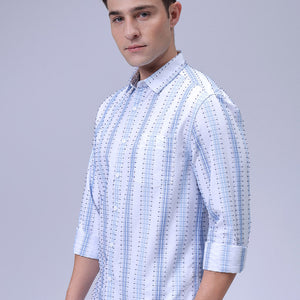 Men's White Slim Fit Dobby Textured Casual Shirt
