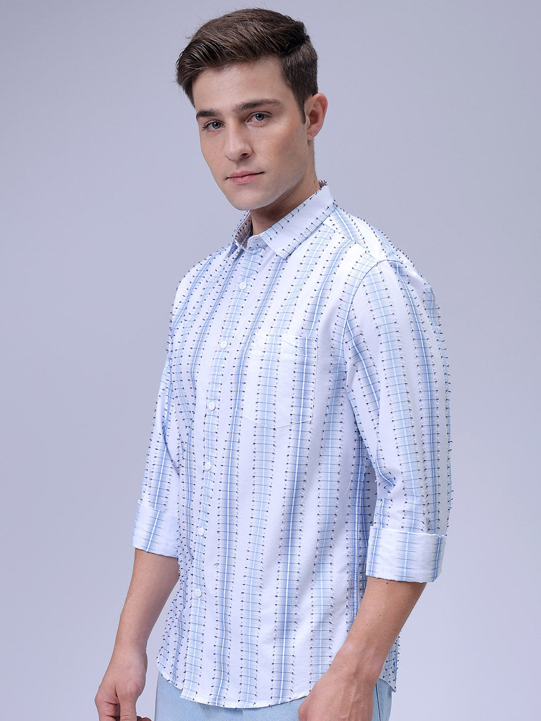 Men's White Slim Fit Dobby Textured Casual Shirt