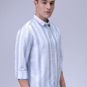 Men's White Slim Fit Dobby Textured Casual Shirt