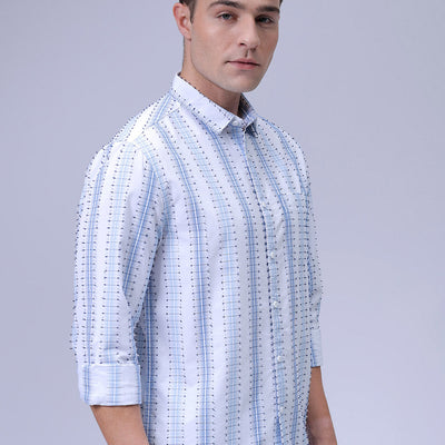 Men's White Slim Fit Dobby Textured Casual Shirt