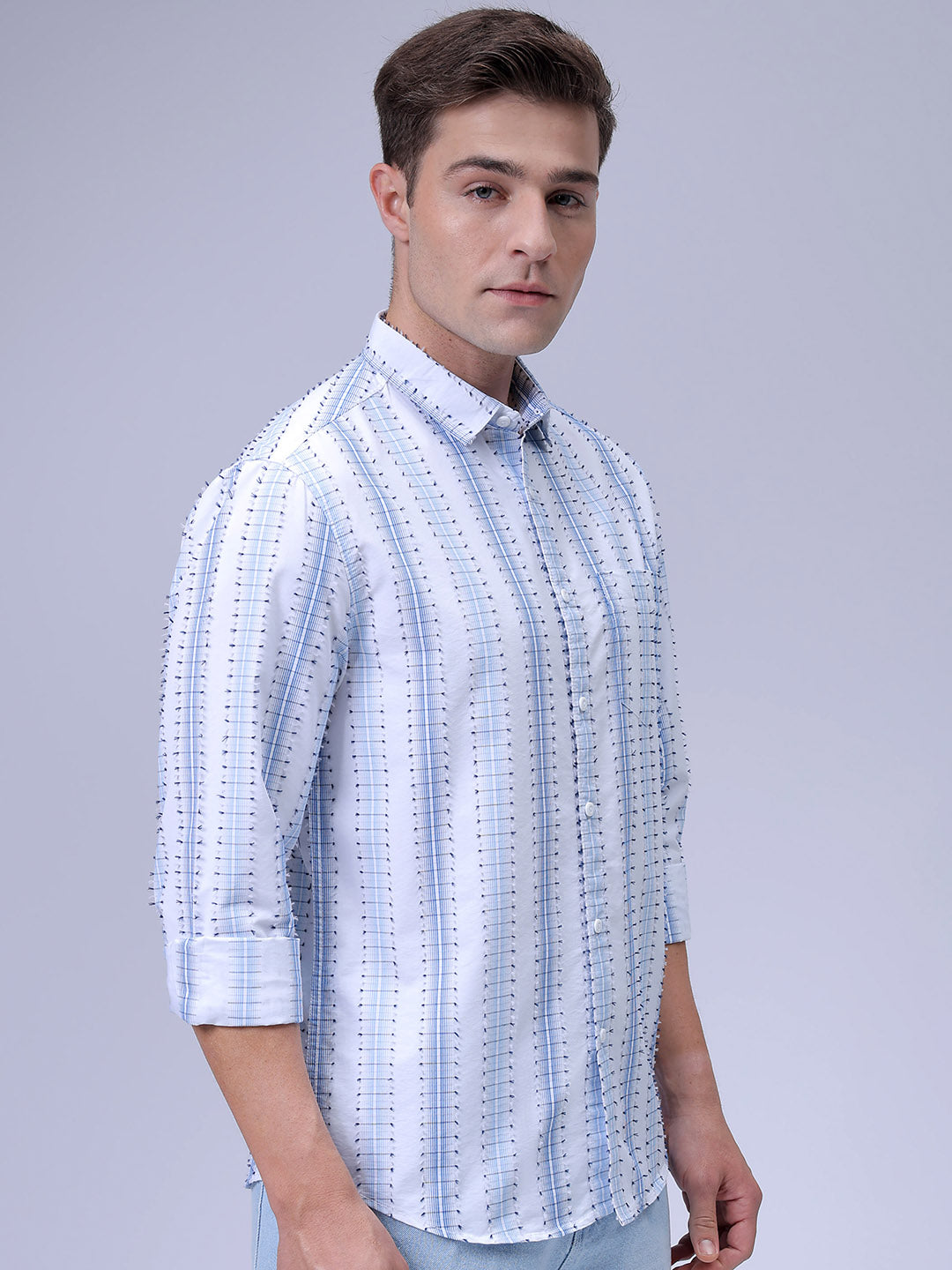 Men's White Slim Fit Dobby Textured Casual Shirt