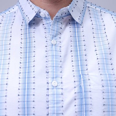 Men's White Slim Fit Dobby Textured Casual Shirt