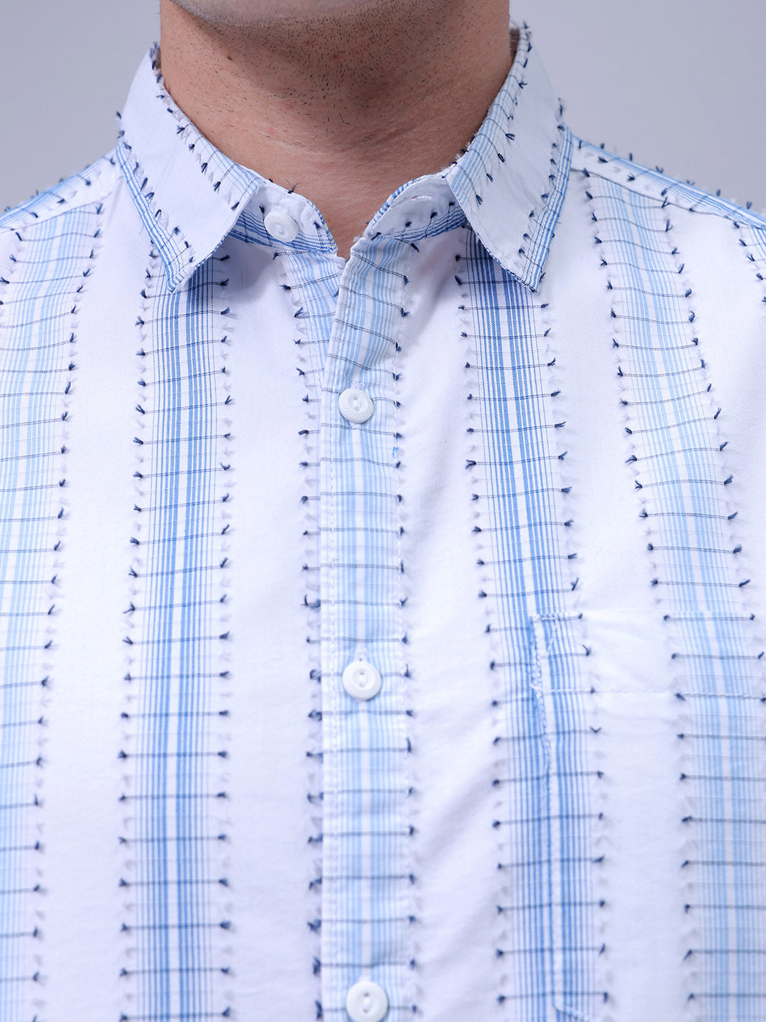 Men's White Slim Fit Dobby Textured Casual Shirt