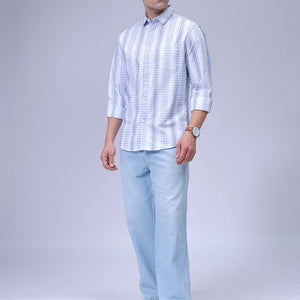 Men's White Slim Fit Dobby Textured Casual Shirt