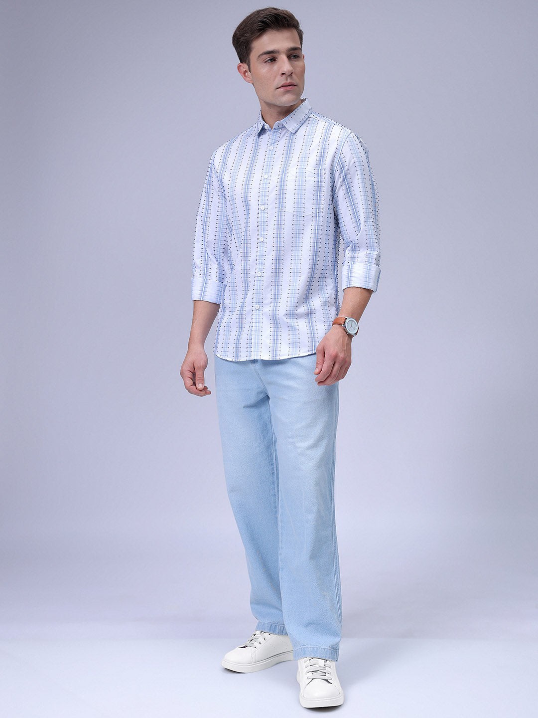 Men's White Slim Fit Dobby Textured Casual Shirt