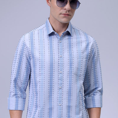 Men's Grey Slim Fit Dobby Textured Casual Shirt