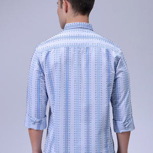 Men's Grey Slim Fit Dobby Textured Casual Shirt