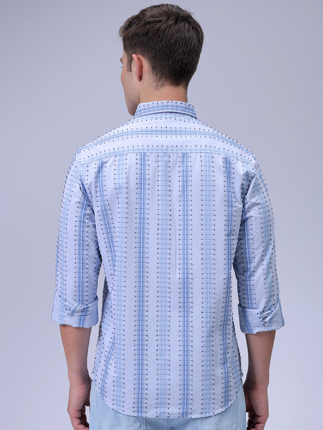 Men's Grey Slim Fit Dobby Textured Casual Shirt