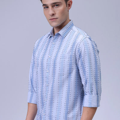 Men's Grey Slim Fit Dobby Textured Casual Shirt