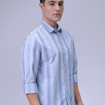 Men's Grey Slim Fit Dobby Textured Casual Shirt