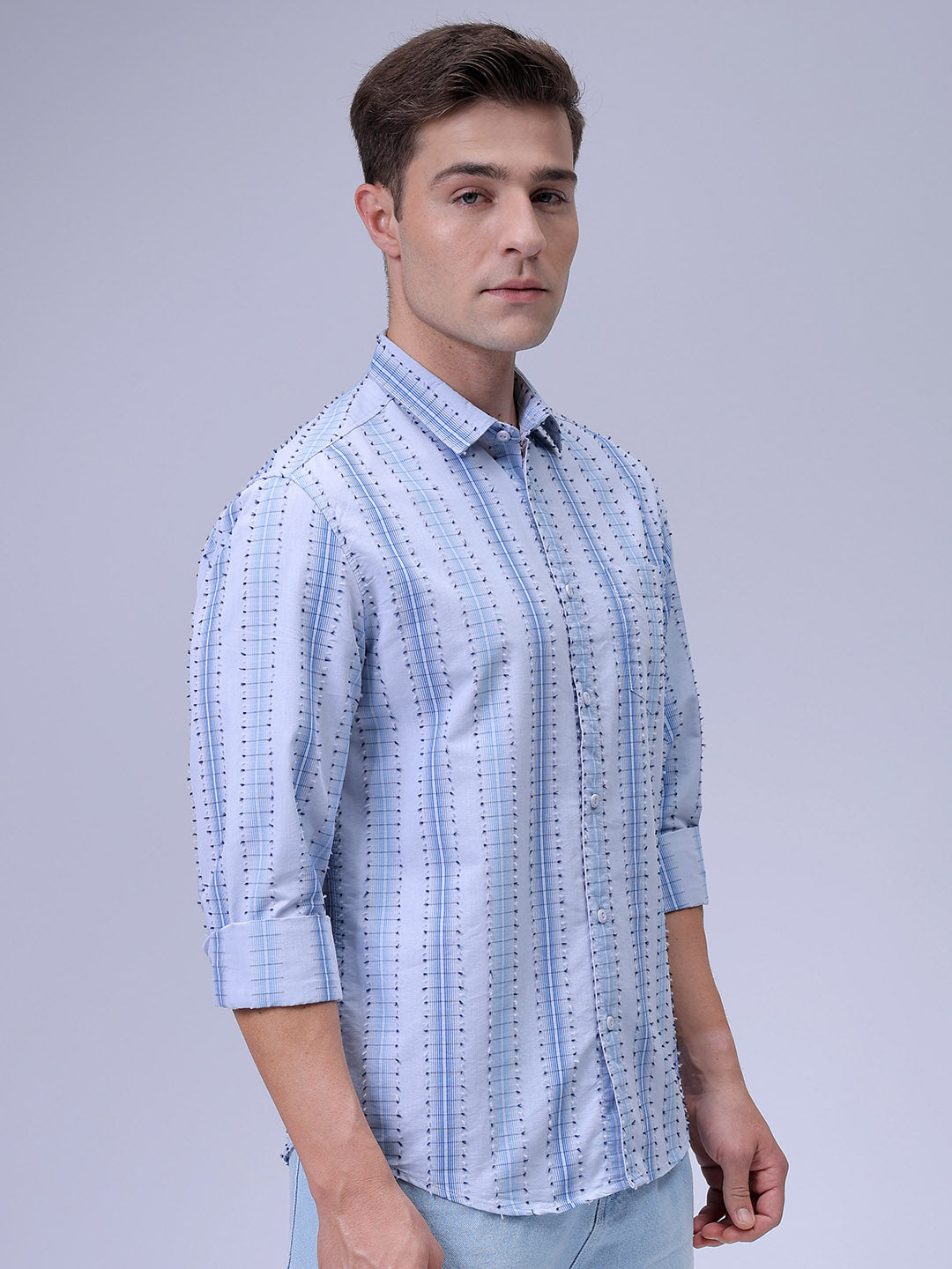 Men's Grey Slim Fit Dobby Textured Casual Shirt
