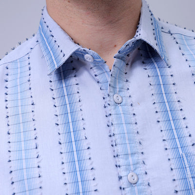 Men's Grey Slim Fit Dobby Textured Casual Shirt