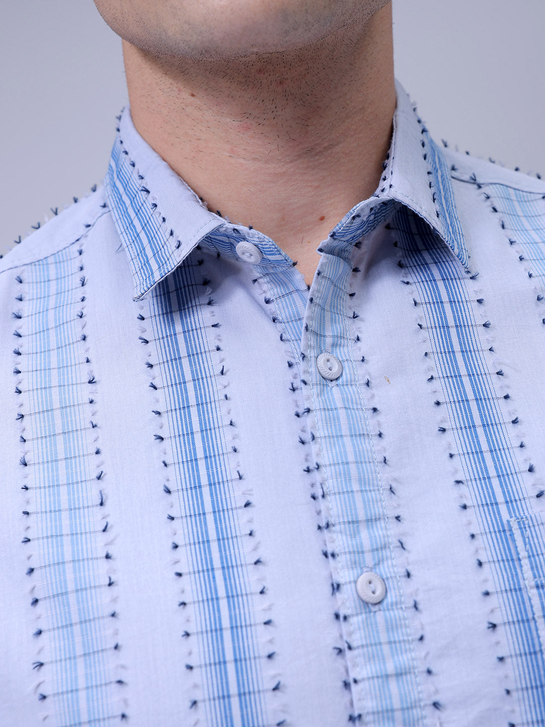 Men's Grey Slim Fit Dobby Textured Casual Shirt
