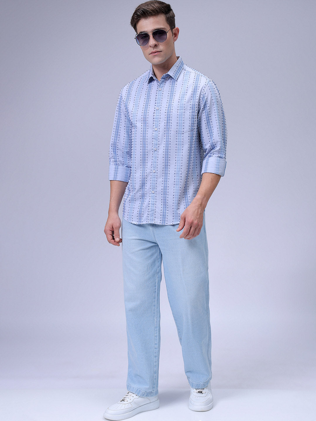 Men's Grey Slim Fit Dobby Textured Casual Shirt