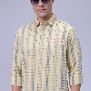 Men's Yellow Slim Fit Dobby Textured Casual Shirt