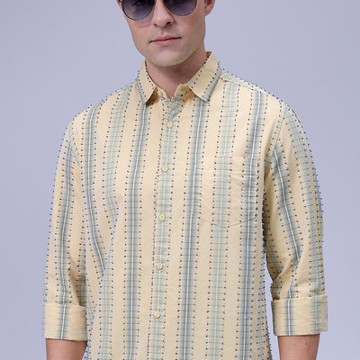 Men's Yellow Slim Fit Dobby Textured Casual Shirt