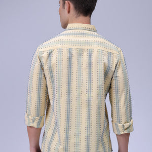 Men's Yellow Slim Fit Dobby Textured Casual Shirt