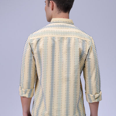 Men's Yellow Slim Fit Dobby Textured Casual Shirt