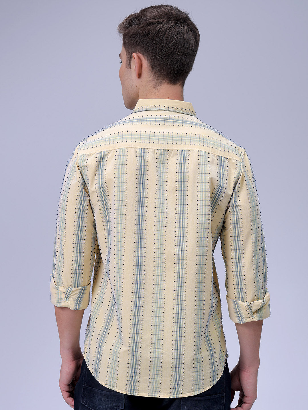Men's Yellow Slim Fit Dobby Textured Casual Shirt
