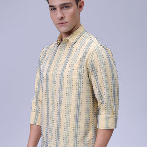 Men's Yellow Slim Fit Dobby Textured Casual Shirt