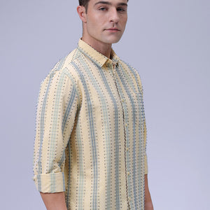 Men's Yellow Slim Fit Dobby Textured Casual Shirt