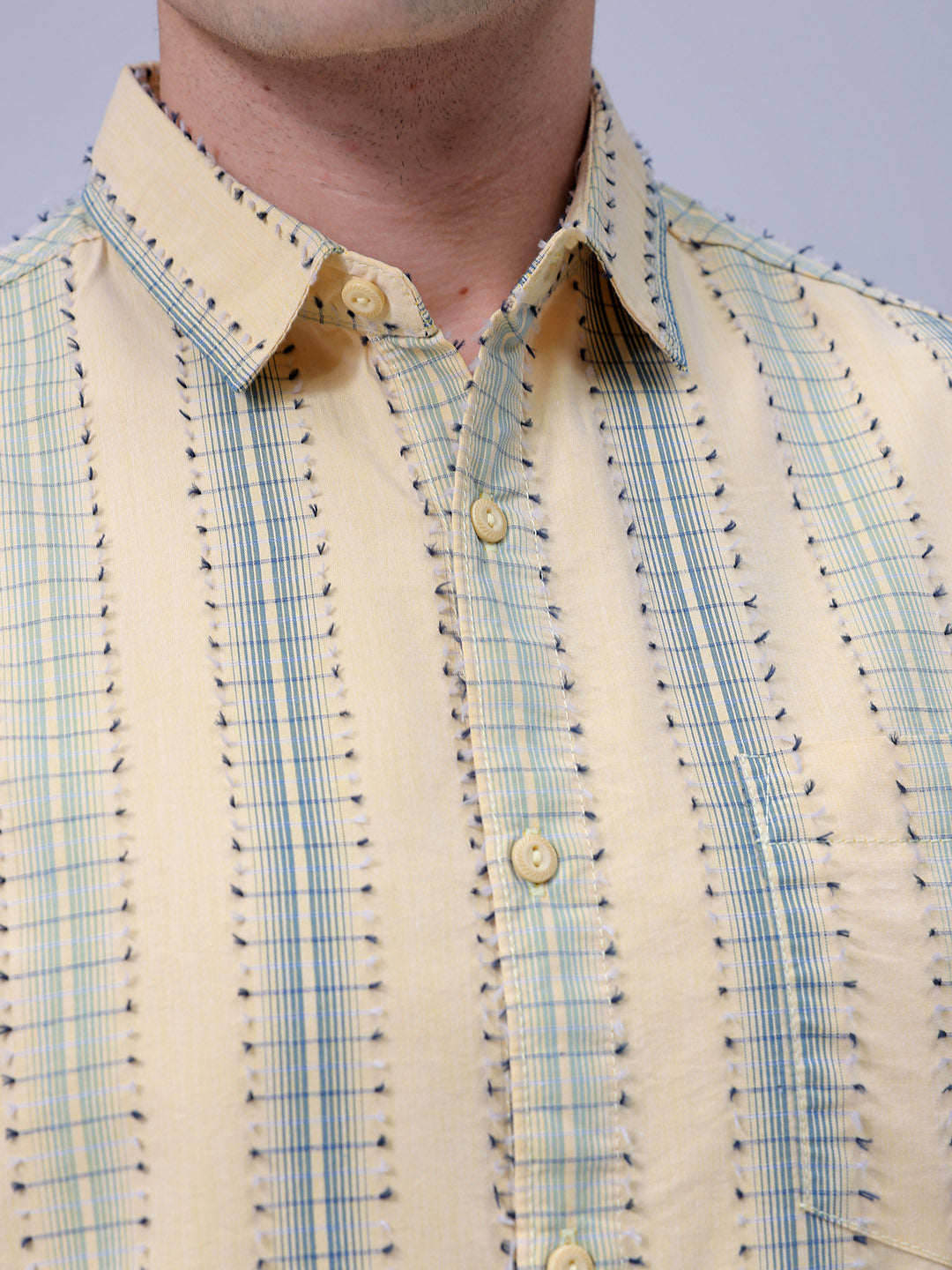 Men's Yellow Slim Fit Dobby Textured Casual Shirt