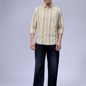 Men's Yellow Slim Fit Dobby Textured Casual Shirt