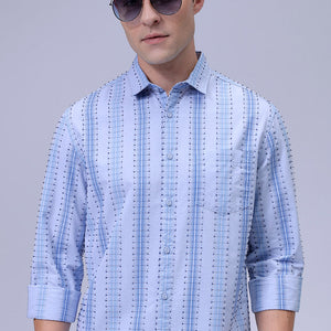 Men's Blue Slim Fit Dobby Textured Casual Shirt