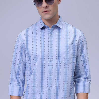 Men's Blue Slim Fit Dobby Textured Casual Shirt