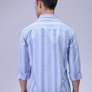 Men's Blue Slim Fit Dobby Textured Casual Shirt