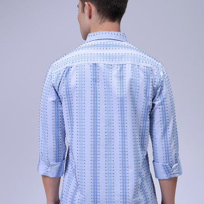 Men's Blue Slim Fit Dobby Textured Casual Shirt