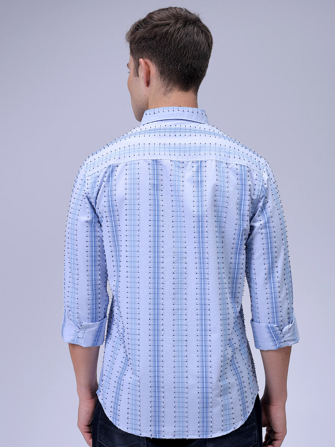 Men's Blue Slim Fit Dobby Textured Casual Shirt