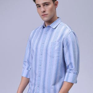 Men's Blue Slim Fit Dobby Textured Casual Shirt