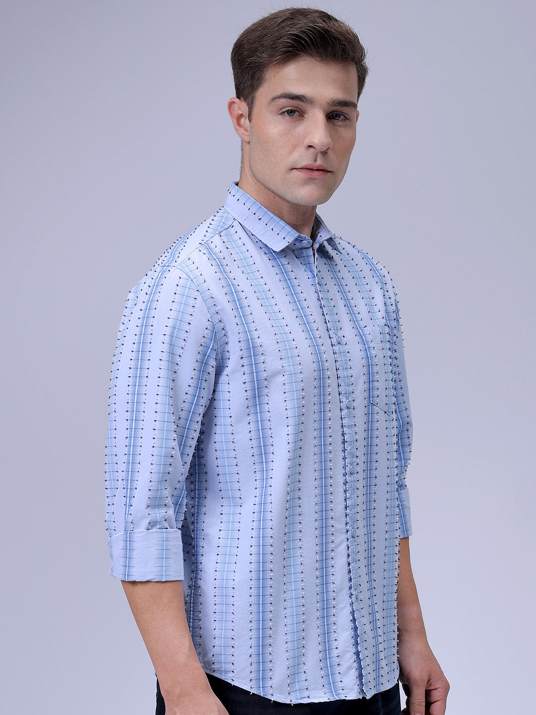 Men's Blue Slim Fit Dobby Textured Casual Shirt