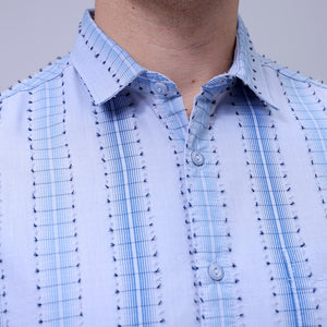 Men's Blue Slim Fit Dobby Textured Casual Shirt
