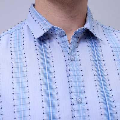Men's Blue Slim Fit Dobby Textured Casual Shirt