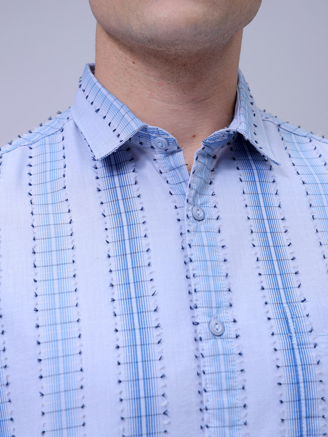 Men's Blue Slim Fit Dobby Textured Casual Shirt