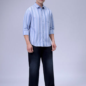 Men's Blue Slim Fit Dobby Textured Casual Shirt
