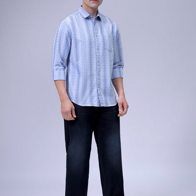 Men's Blue Slim Fit Dobby Textured Casual Shirt