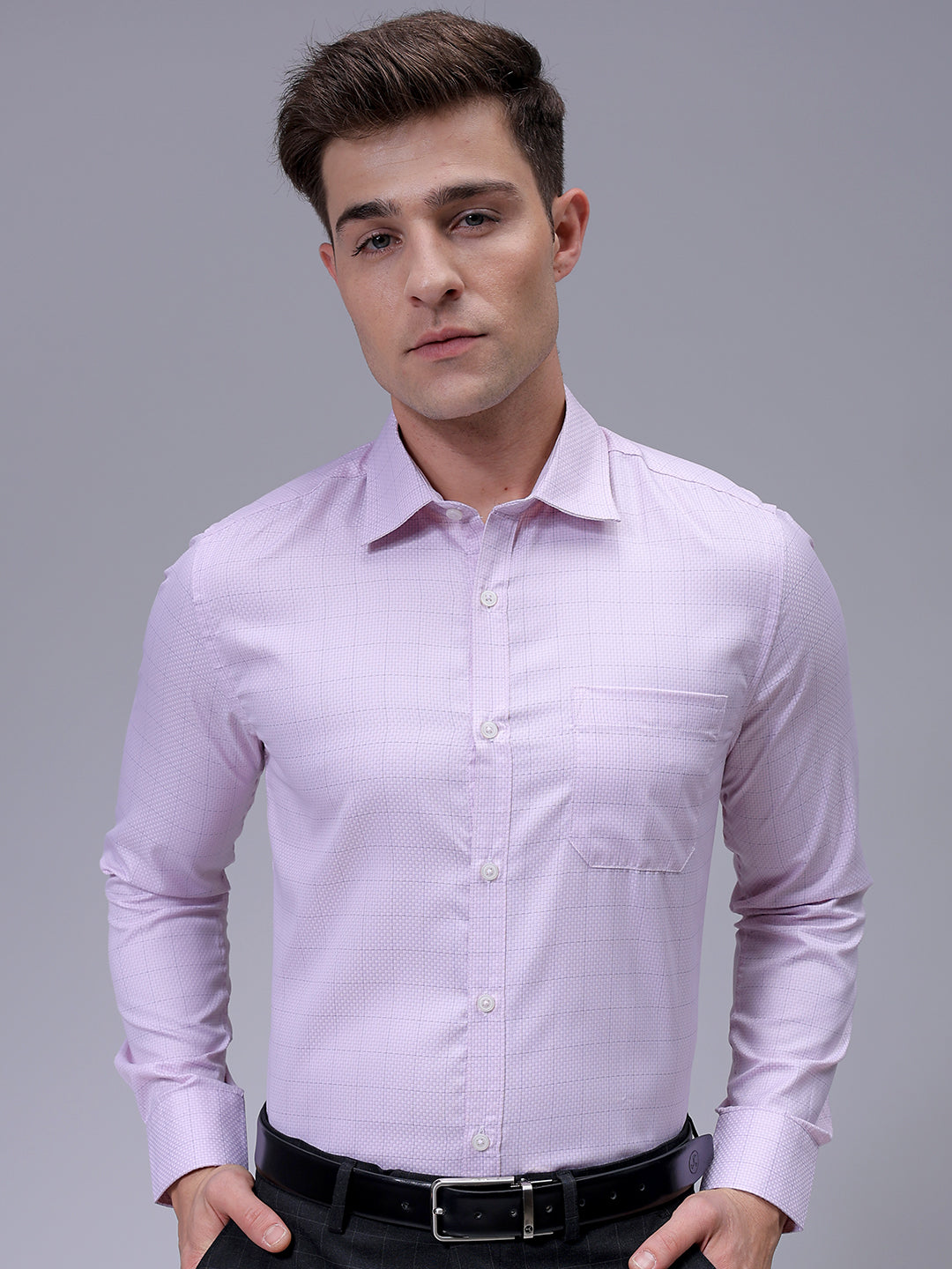 Men's Pink Slim Fit Checked Formal Shirt