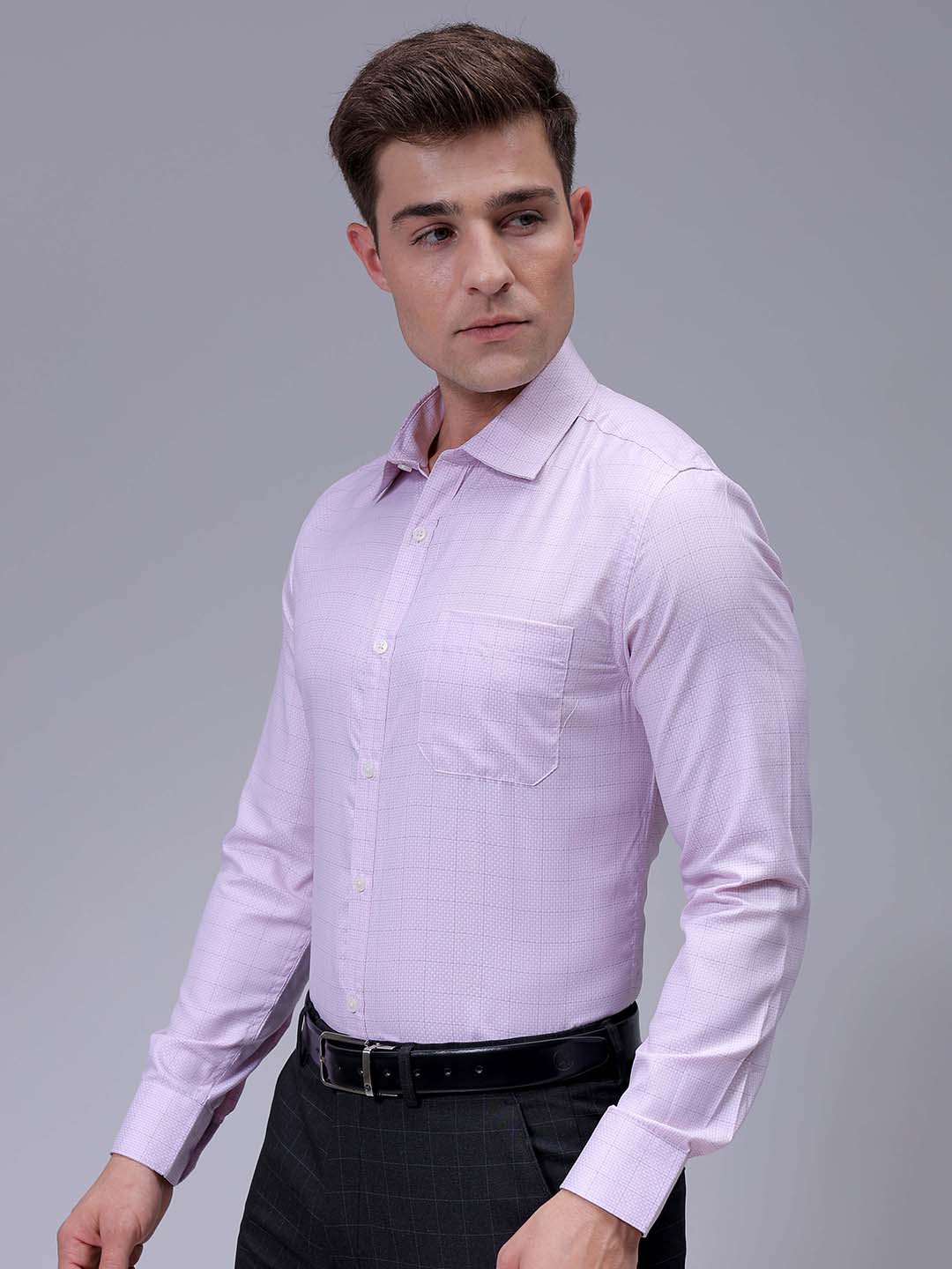 Men's Pink Slim Fit Checked Formal Shirt